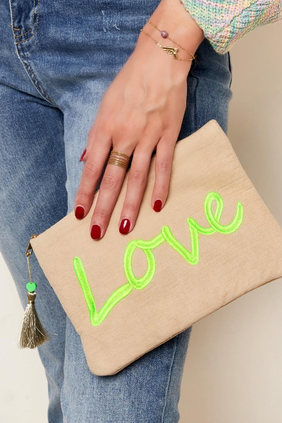 Make-up tas Love Groen Katoen Afbeelding2